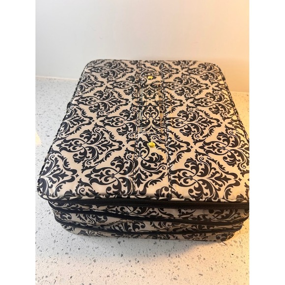 Joy Mangano Other - Joy Mangano Travel Jewelry Organizer Black White Damask Gold Hardware Case